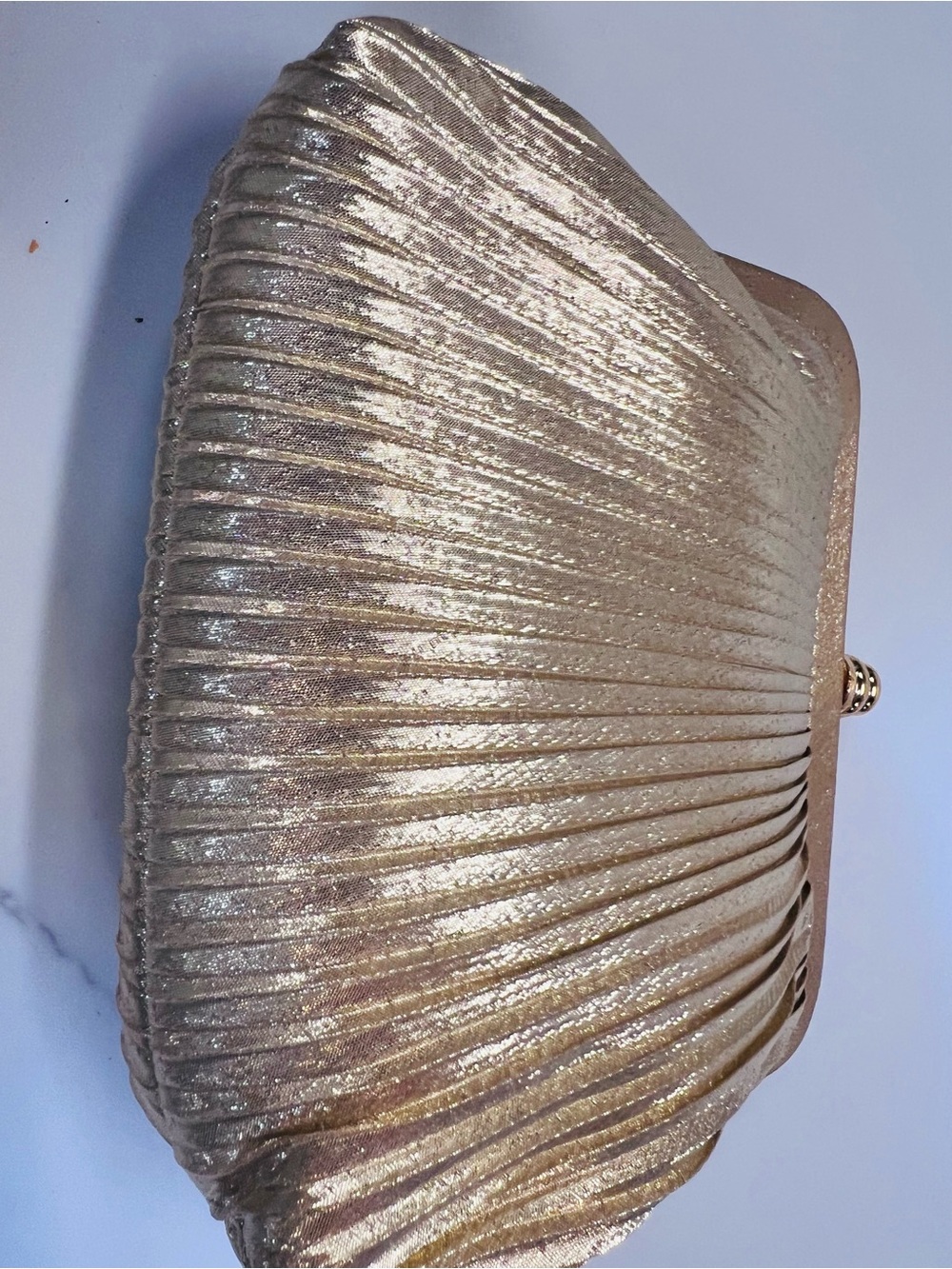 Vintage Women’s Gold Metallic Pleated Evening Bag Clutch w/ Strap - Picture 5 of 8